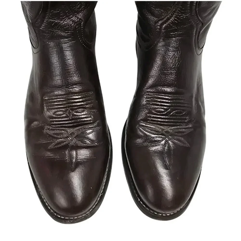 Vintage Tony Lama 6723 Brown Leather Cowboy Boots Men's Size 9.5 D Made In USA